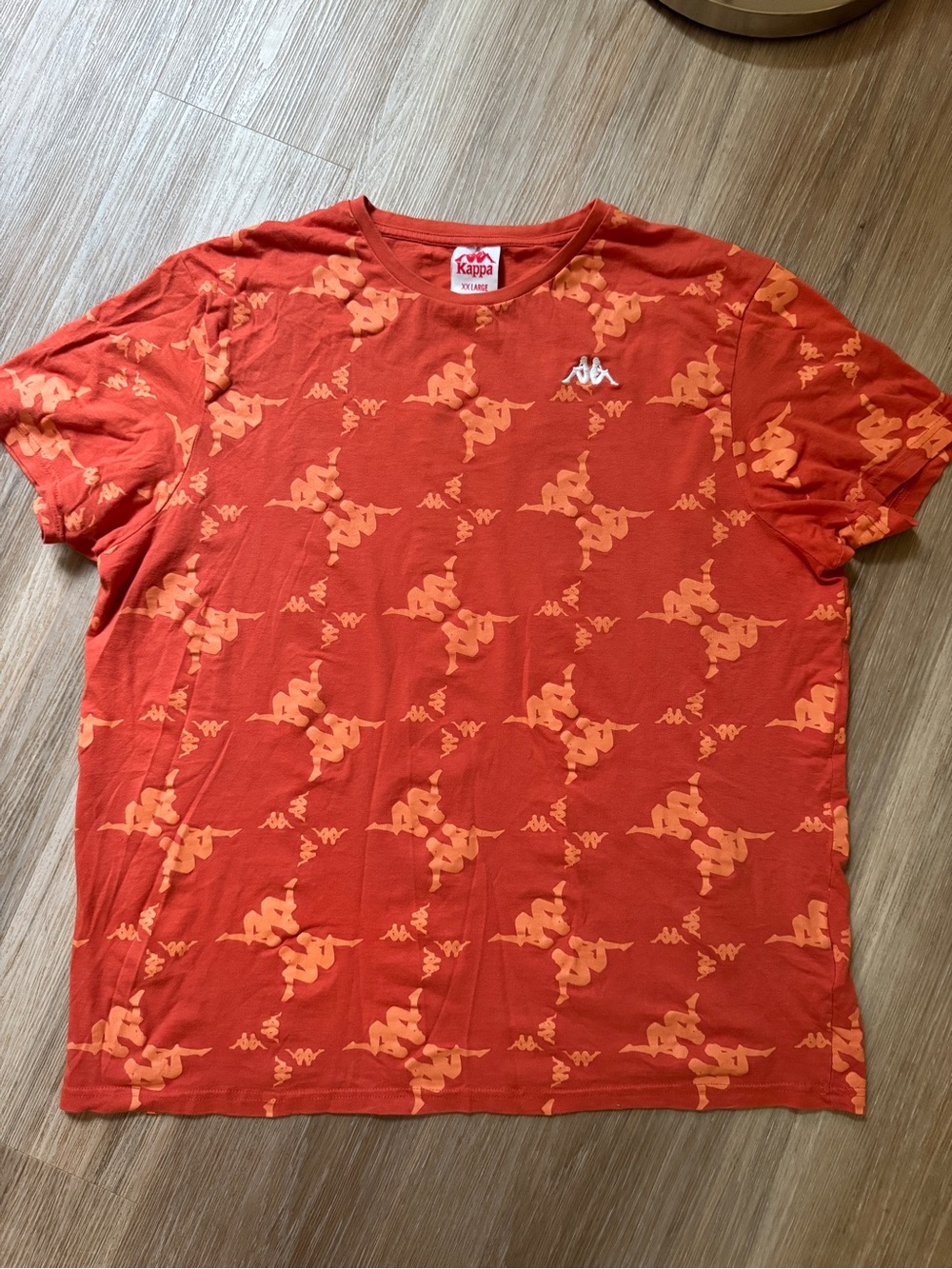 Kappa All Over Logo Print T-Shirt Orange Red Men’s XXL Fits Large Tee